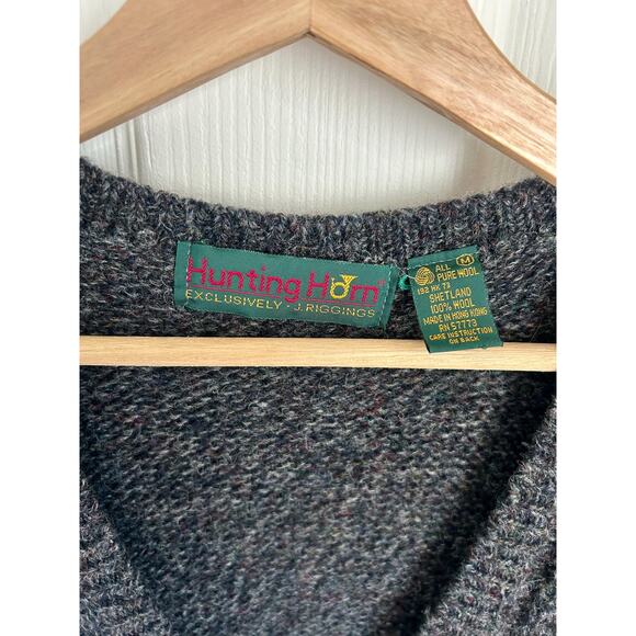Vintage Hunting Horn 100% Shetland Wool Charcoal Men's Sweater Vest Size M - Picture 3 of 6